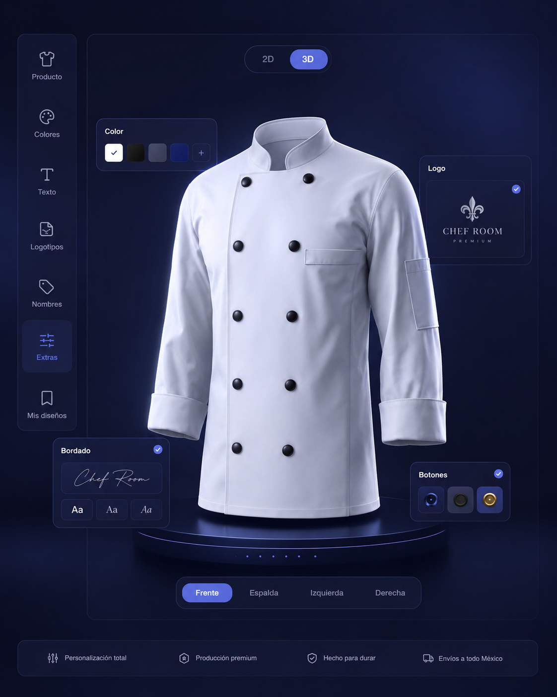 Configurador premium de uniforme Chef Room